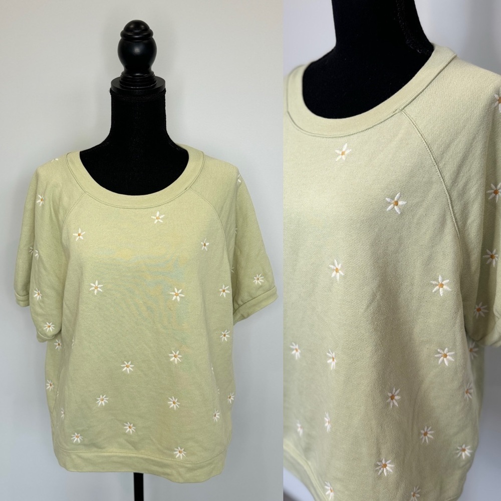 Madewell Mint Green Floral Short Sleeve Sweater (M)